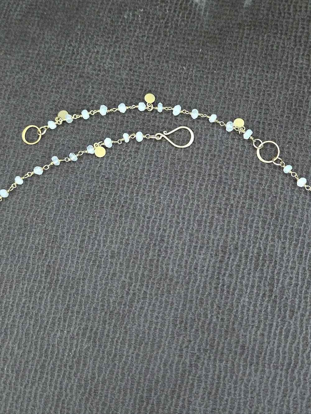 Long Necklace with Stationary Moonstone🌙 Beads and Brushed🖌 Gold💛 Paddles🏓 - Picture 8 of 16